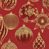 Napkins 33x33 cm - SHINING BAUBLES red gold
