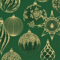 Napkins 33x33 cm - SHINING BAUBLES green gold