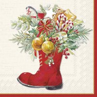 Napkins 33x33 cm - CHRISTMAS BOOTS cream