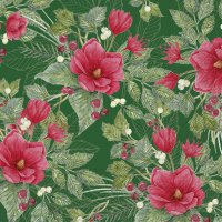 Servietten 33x33 cm - CHRISTMAS FLOWERS green