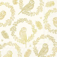 Napkins 33x33 cm - BRIGHT BIRD WREATH cream gold