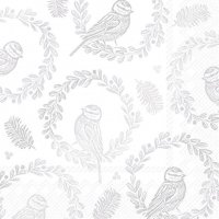 Napkins 33x33 cm - BRIGHT BIRD WREATH wh. silver