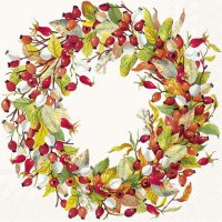 Servietten 33x33 cm - ROSE HIP WREATH cream