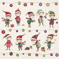 Napkins 33x33 cm - ELVES AT WORK cream