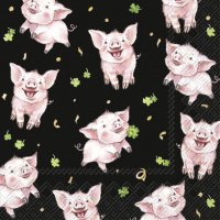 Napkins 33x33 cm - GOOD LUCK PIGS black