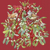 餐巾33x33厘米 - BIRDS IN MISTLETOE red