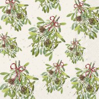 Servietten 33x33 cm - MISTLETOES cream