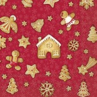 Napkins 33x33 cm - SANTAS FAVORITE COOKIES red