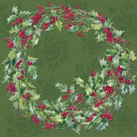 Servietten 33x33 cm - ILEX WREATH green