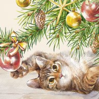 Servietten 33x33 cm - CHRISTMAS CAT cream