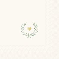 Servietten 33x33 cm - LAUREL WREATH HEART cream