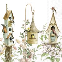Serviettes 33x33 cm - THREE BIRDHOUSES white