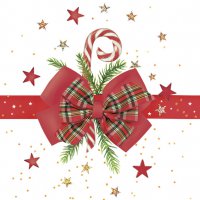 Napkins 25x25 cm - Checked Bow with Candy Cane