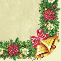 Servietten 33x33 cm - Xmas Wreath with Bells Cream