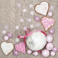 Servilletas 33x33 cm - White & Pink Baubles and Hearts