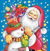 Napkins 33x33 cm - Painted Santa and Snowman