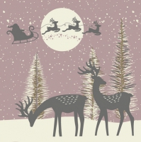 餐巾33x33厘米 - Reindeers and Santa Cut-Outs Dusty Pink