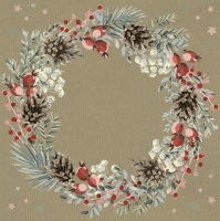 餐巾33x33厘米 - Watercolour Wreath on Kraft