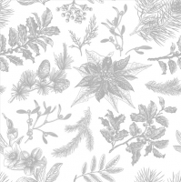 Салфетки 33x33 см - Botanical Christmas Background Silver