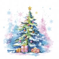 Serviettes 33x33 cm - Watercolour Christmas Tree