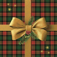 Servietten 33x33 cm - Gold Bow on Christmas Check 