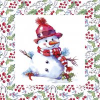Servietten 33x33 cm - Happy Snowmen in Hollyberry Frame