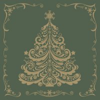 Servietten 33x33 cm - Gold Christmas Tree on Green