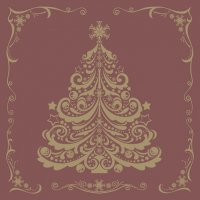 Servietten 33x33 cm - Gold Christmas Tree on Claret