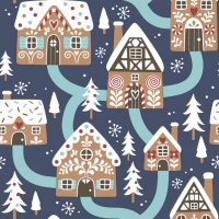 Servietten 33x33 cm - Gingerbread Houses on Navy