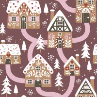 Servietten 33x33 cm - Gingerbread Houses on Claret