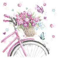 Serviettes 33x33 cm - Pink Bicycle with Basket