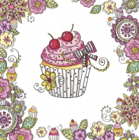 Serwetki 33x33 cm - Sweet Graphic Cupcake in Flower Frame
