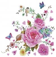 Servietten 33x33 cm - Drawn Roses with Butterflies