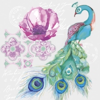 Servetten 33x33 cm - Watercolour Collage with Peacock Bird