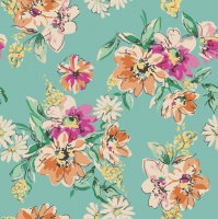 Servietten 33x33 cm - Flower Meadow Pattern Turquoise