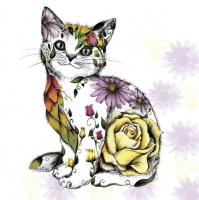 Serviettes 33x33 cm - Floral Smilling Kitty