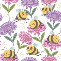 Napkins 33x33 cm - Happy Bees on Flowers