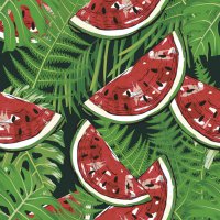 Napkins 33x33 cm - Watermelon on Green Fern Leaves