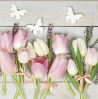 Servilletas 33x33 cm - White & Pink Tulips on Wood