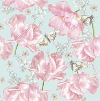 Serviettes 33x33 cm - Pink Tulips with Butterflies