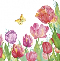 Serviettes 33x33 cm - Watercolour Tulips with Yellow Butterfly