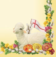 Servietten 33x33 cm - Lamb & Easter Palm - Yellow