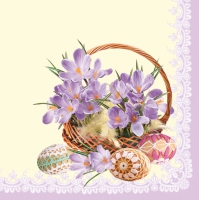 Napkins 33x33 cm - Crocuses in a Basket - Violet