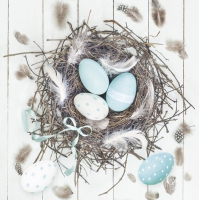 Serviettes 33x33 cm - Pastel Blue Eggs in Natural Nest