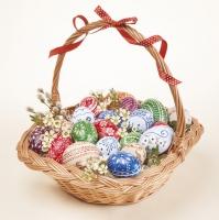 Serviettes 33x33 cm - Traditional Basket with Colourful Eggs