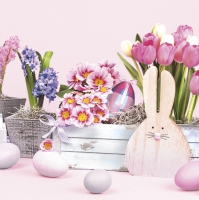 Tovaglioli 33x33 cm - Easter Wooden Bunny and Spring Flowers 