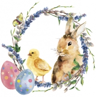 Салфетки 33x33 см - Watercolour Chicken & Rabbit