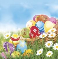 Servilletas 33x33 cm - Colourful Easter Eggs and Daisies