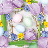 Serviettes 33x33 cm - Flowers Frame with Pastel Eggs