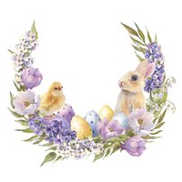 Napkins 33x33 cm - Bunny & Chick in Flowers Wreath